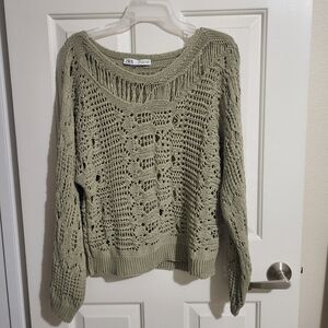 Zara Women's Olive Crochet Sweater